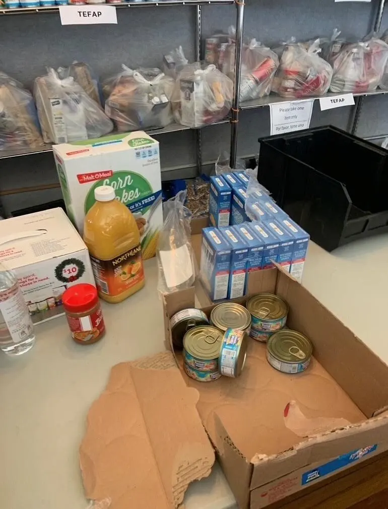 Food and pantry staples prepared for distribution at St. Edward Food Center